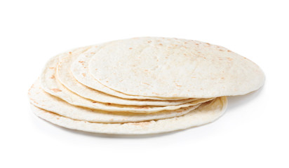 Corn tortillas on white background. Unleavened bread