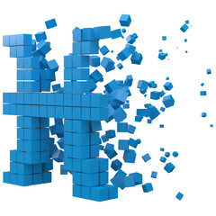 pisces zodiac sign shaped data block. version with blue cubes. 3d pixel style vector illustration.