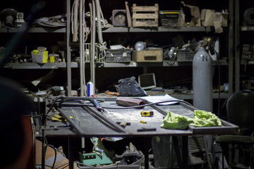 messy workshop with tools