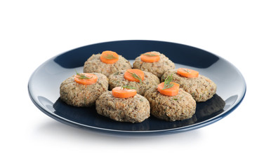 Plate of traditional Passover (Pesach) gefilte fish isolated on white