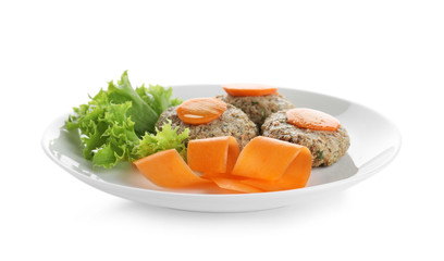 Plate of traditional Passover (Pesach) gefilte fish isolated on white