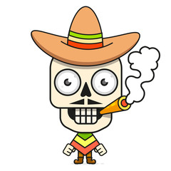 Cartoon Mexican Sugar Skull Vector Illustration For Dia De Los Muertos . Cute Male Skull