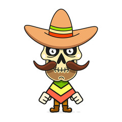 Cartoon Mexican Sugar Skull Vector Illustration For Dia De Los Muertos . Cute Male Skull