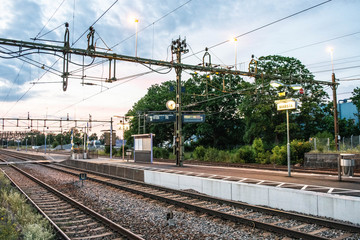 Amazing train tracks with a sunset in the background Stockholm