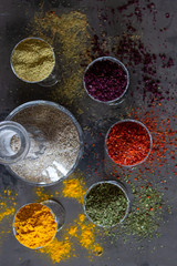 Colourful various herbs and spices for cooking on isolated background