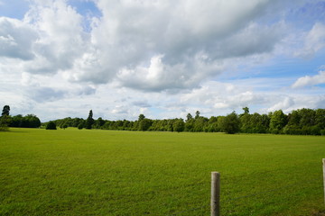 green landscape and blue sky with clouds, Cambridge 2019
