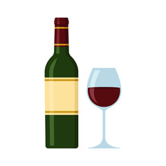 Wine bottle with wineglass. Vector. Isolated.