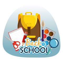 backpack with watercolors and magnifying glass with scissors