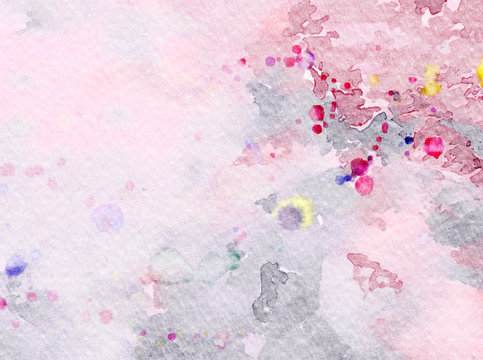 Abstract watercolor background with wet splashes of paint on paper. Good as backdrop print of cards, flyers, invitations and other creative making production. © Avgustus