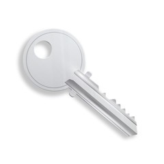 Realistic vector silver door key. Isolated on white background