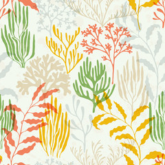 Coral polyps seamless pattern., Tropical coral reef branch silhouette elements.
