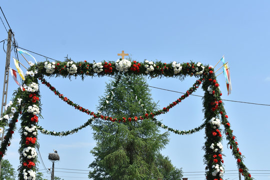 Traditional Floral Gate In Spycimierz In Corpus Christi Day