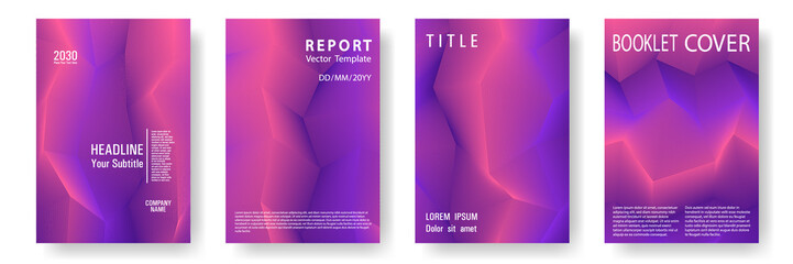 Broken lines gradient report cover templates vector set. Blue pink violet gradient texture covers