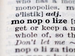 Dictionary definition of word monopolize. Selective focus.