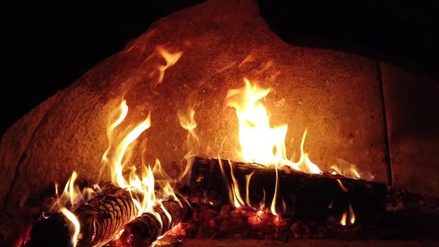 Wood oven fire slow motion