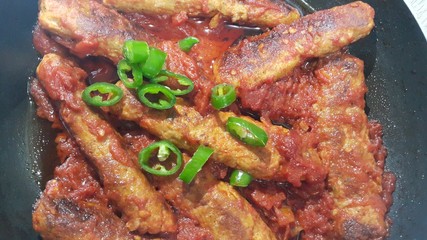 Delicious spicy home made fried kebab with green pepper