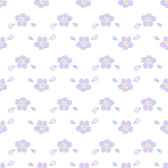 Vintage seamless pattern with field small blue flowers on white background.