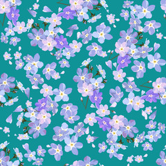 Fototapeta na wymiar Irregular small flowers on seamless pattern. Botanical surface texture design.
