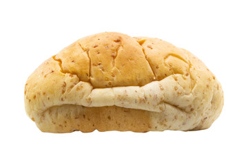 side view of whole wheat bun isolated on white background