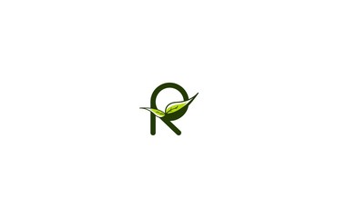 Letter R Stylish Monogram Minimalism Green Leaf Logo Design Illustration