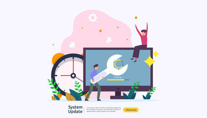 operation system update progress concept. data synchronize process and installation program. illustration web landing page template, banner, presentation, UI, poster, ad, promotion or print media