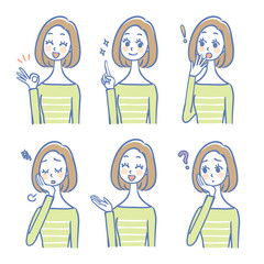 女性の表情イラストセット