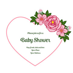 Vector illustration poster baby shower with very beautiful pink rose flower frame