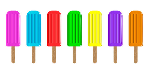 Illustration of bunch of diferent colors ice pops. Vector