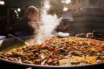 paella spanish traditional food Valencia - obrazy, fototapety, plakaty