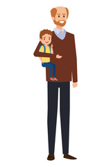 adult father bald with beard and son characters