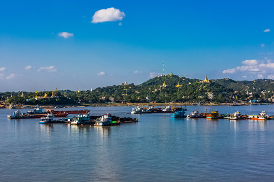 Sagaing hills  and the Ayarwaddy River  skyline  Myanmar (Burma)