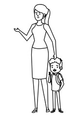 beautiful mother with little son characters