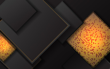 Abstract 3d structure black background. Modern layout and luxury cover design with golden shiny pattern
