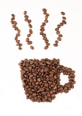 roasted coffee bean with leave on white background