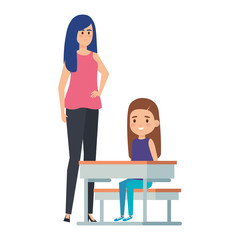 Fototapeta premium student girl in school desk with female teacher