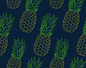Tropical seamless pattern with pineapples.Bright linear, endless background.Vector illustration.