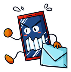 Cute and funny red cellphone running with mail - vector.