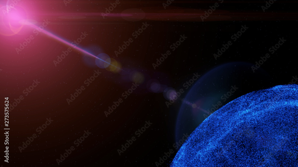 Poster blue sphere plasma futuristic scifi rotate on space background. abstract glowing planet flicker sun 