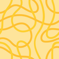 Yellow noodle seamless pattern. Vector chaotic ornament.