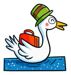 Cute and funny goose traveling with hat - vector.