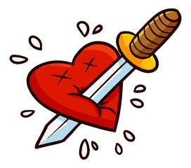 Cute and funny heart penetrated by sword - vector.