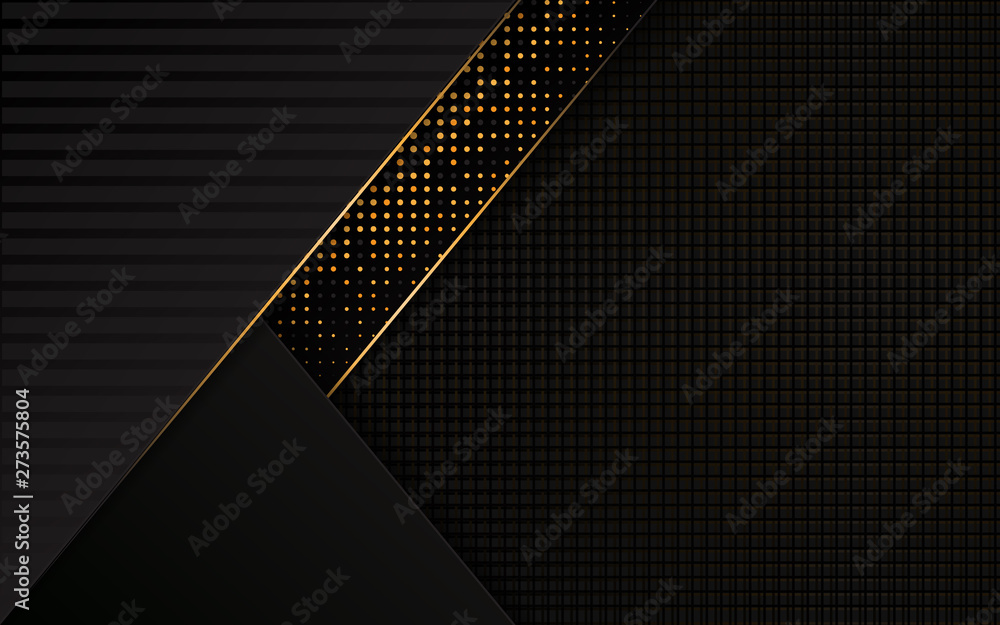 Poster abstract 3d paper structure black background on line carbon. geometric gold pattern texture