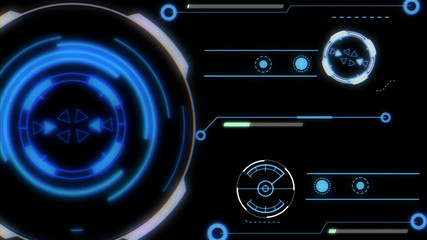 HUD Scifi Technology Glow Blur Futuristic Elements Digital Code Interface Transfer. Spin Circle Digital Data Line Communication On Square Fluid Flow Illustration Background