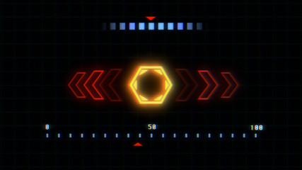 HUD Futuristic Elements Arrow Hexagon Spin Future Connection Monitor Concept. Abstract Hi Technology UI Interactive Design Illustration.