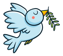 Cute and funny dove bringing peace leaf - vector.