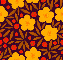 Vector seamless pattern with colorful yellow flowers. 