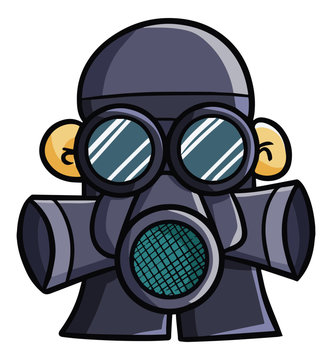 Funny and scary man with poison google masker - vector.