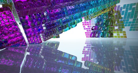 Abstract white and colored gradient glasses interior  with window. 3D illustration and rendering.