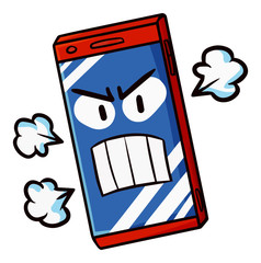 Funny and cute red cellphone gets angry - vector.