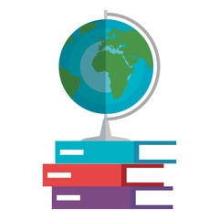 world planet map and books education icons